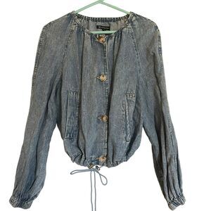 INC International Concepts Womens Cape Back Denim Shirt Long Sleeve‎ Big Button